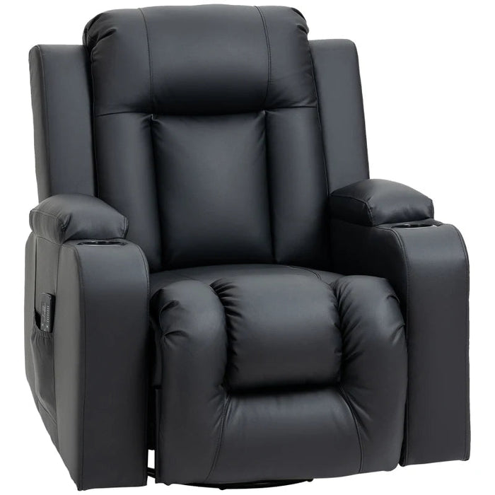 Aosom Chair Black Massage Recliner Chair for Living Room with 8 Vibration Points, PU Leather Reclining Chair with Cup Holders, Swivel Base, Rocking Function - Available in 2 Colours