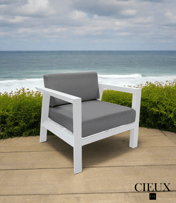 CIEUX Club Chair Corsica Outdoor Patio Aluminum Metal Club Chair in White with Sunbrella Cushions - Available in 2 Colours