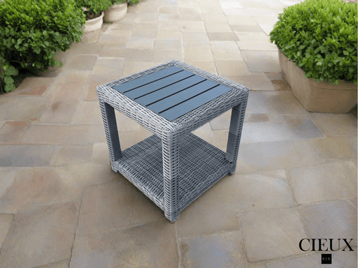 CIEUX End Table Cannes Outdoor Patio Wicker Square End Table in Grey