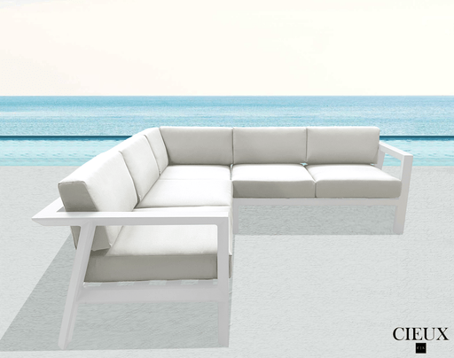 CIEUX Sectional Corsica Outdoor Patio Aluminum Metal Corner Sectional Sofa in White with Sunbrella Cushions - Available in 2 Colours