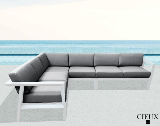 CIEUX Sectional Corsica Outdoor Patio Aluminum Metal L-Shaped Sectional Sofa in White with Sunbrella Cushions - Available in 2 Colours