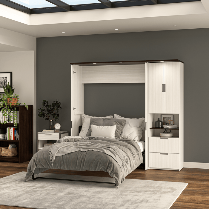 Modubox Murphy Wall Bed Dark Chocolate & White Chocolate Lumina Full Murphy Wall Bed and 1 Storage Unit (82“) - Available in 2 Colours