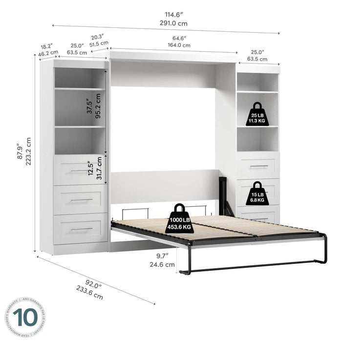 Modubox Murphy Wall Bed Pur 115" Queen Size Murphy Wall Bed with 2 Storage Units - Available in 3 Colours
