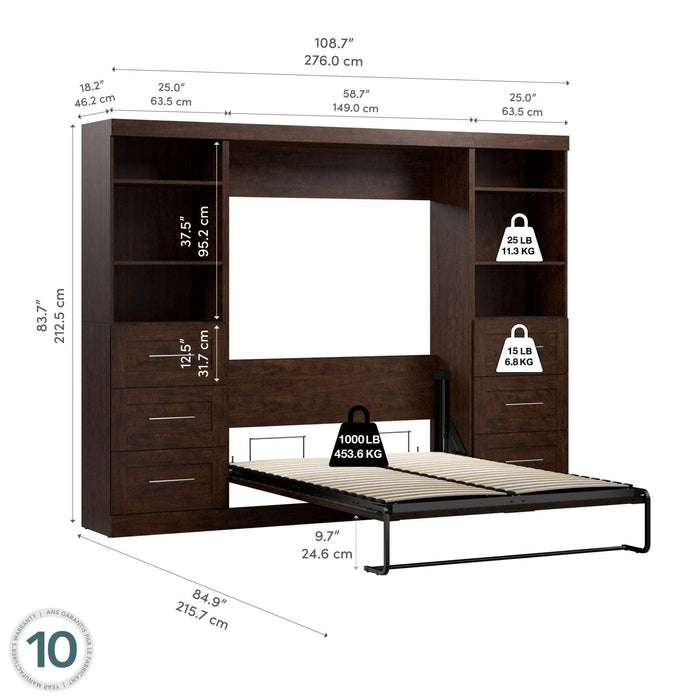 Modubox Murphy Wall Bed Pur Full Murphy Wall Bed and 2 Storage Units with Drawers (109W) - Available in 3 Colours