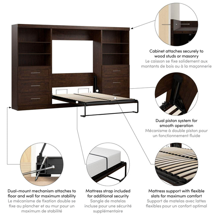 Modubox Murphy Wall Bed Pur Full Murphy Wall Bed and 2 Storage Units with Drawers (131”) - Available in 2 Colours