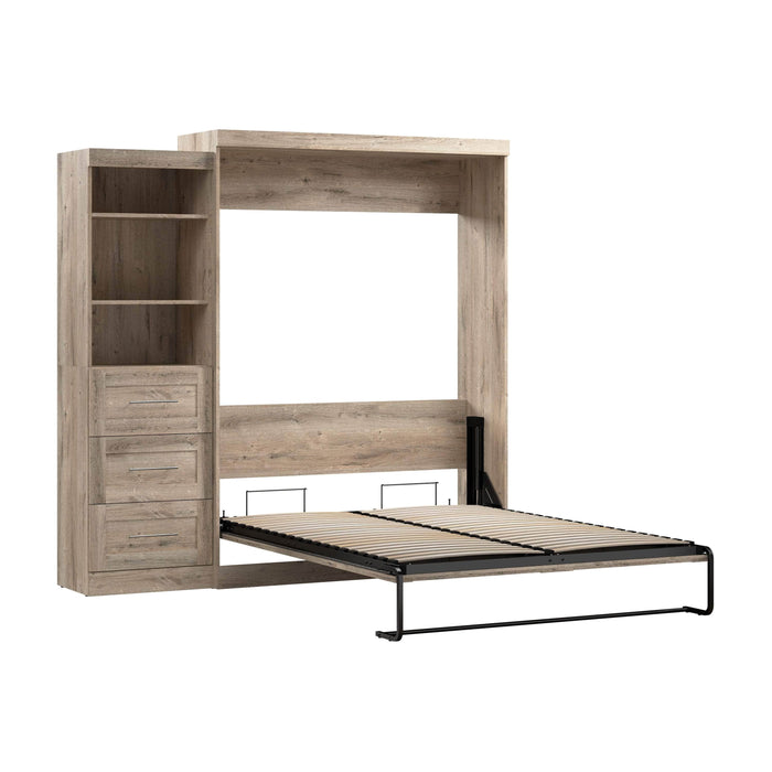 Modubox Murphy Wall Bed Rustic Brown Pur Queen Murphy Wall Bed and Storage Unit with Drawers (90W) - Available in 7 Colours