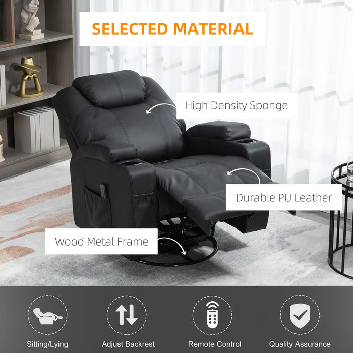 Pending - Aosom Homcom Faux Leather Recliner Chair with Massage, Vibration, Muti-Function Padded Sofa Chair with Remote Control, 360 Degree Swivel Seat with Dual Cup Holders, Black