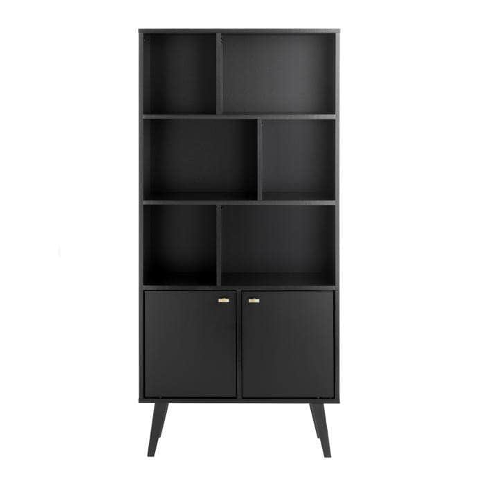 Pending - Modubox Bookcase Black Milo Mid-Century Modern Bookcase with 6 Shelves and 2 Doors - Available in 4 Colours
