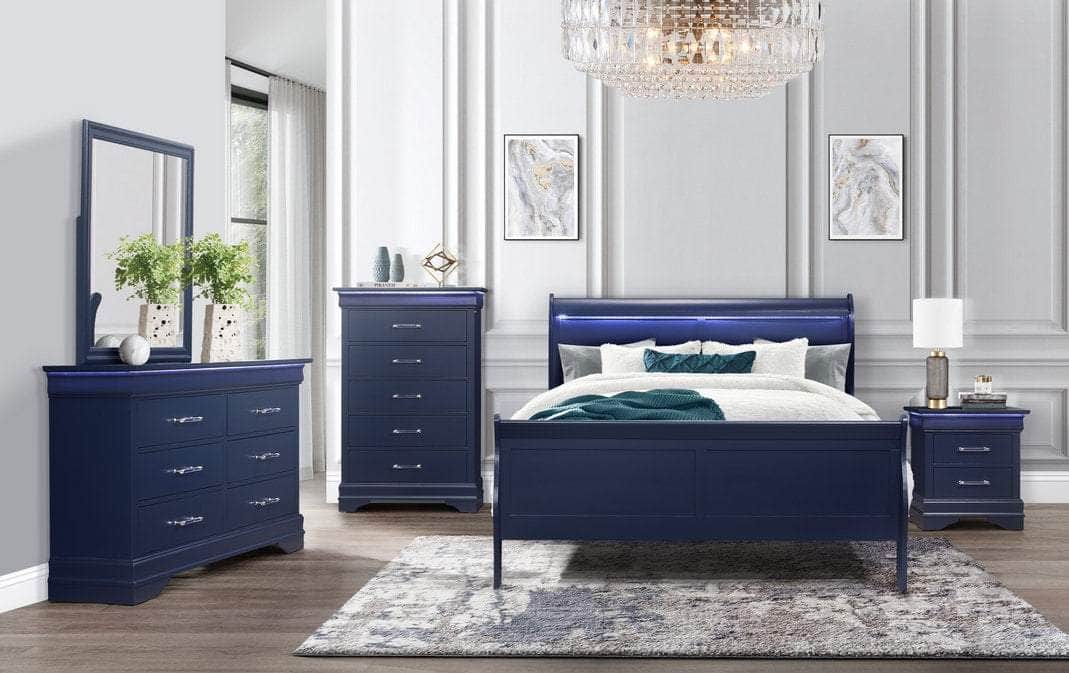 Pending - True Contemporary Blue Louis Phillipe Queen Size Bed- Available in 2 Colours