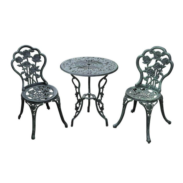 Aosom Dining Set Green 3 Piece Outdoor Patio Garden Cast Aluminum Cafe Bistro Round Table and Chair Set - Available in 3 Colours