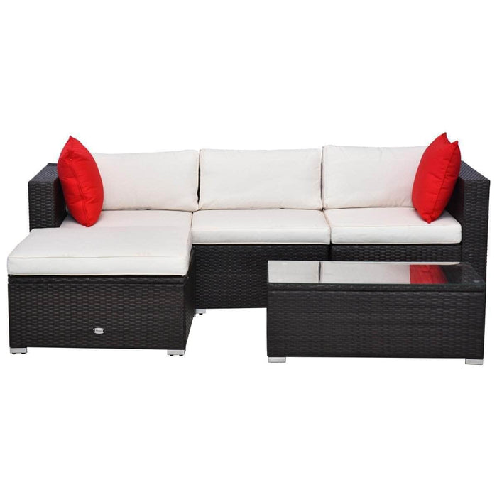 Aosom Sectional Cream 5 Piece Outdoor Patio Rattan Wicker Modular Sectional Sofa Set with Coffee Table - Available in 2 Colours