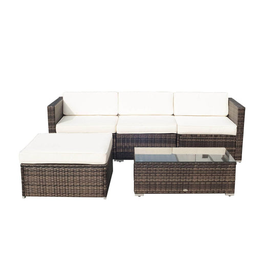 Aosom Sectional Khaki 5 Piece Outdoor Patio Rattan Wicker Modular Sectional Sofa Set with Coffee Table - Available in 2 Colours