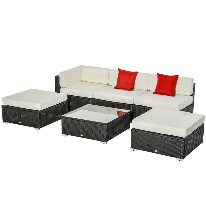 Aosom Sectional Sofa 6 Piece All-Weather Deluxe Outdoor Patio Rattan Wicker Sectional Sofa Set in Cream White