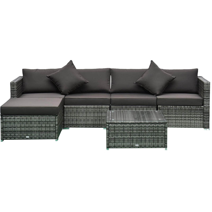 Aosom Sectional Sofa Charcoal and Mixed Grey Wicker 6 Piece Outdoor Patio Rattan Wicker Modular Sectional Sofa Set with Coffee Table - Available in 5 Colours