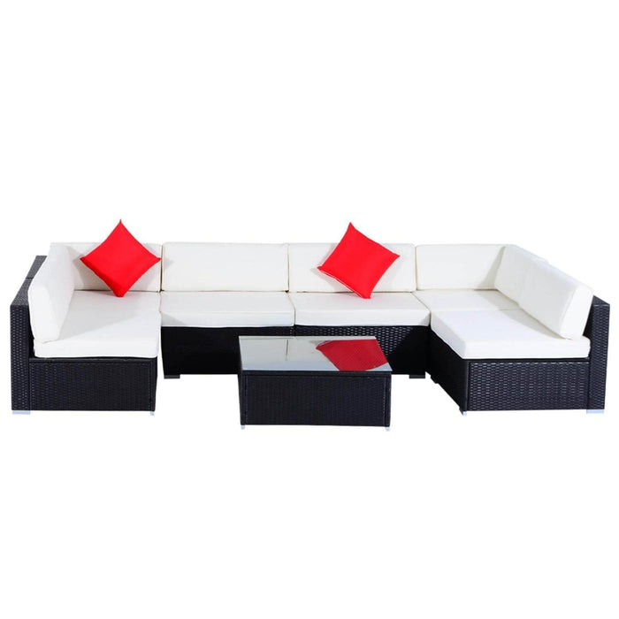 Aosom Sectional Sofa Cream White with Dark Coffee Wicker 9 Piece Deluxe Outdoor Patio Garden Wicker Rattan Sectional Sofa Set with 2 Lounge Chairs - Available in 3 Colours