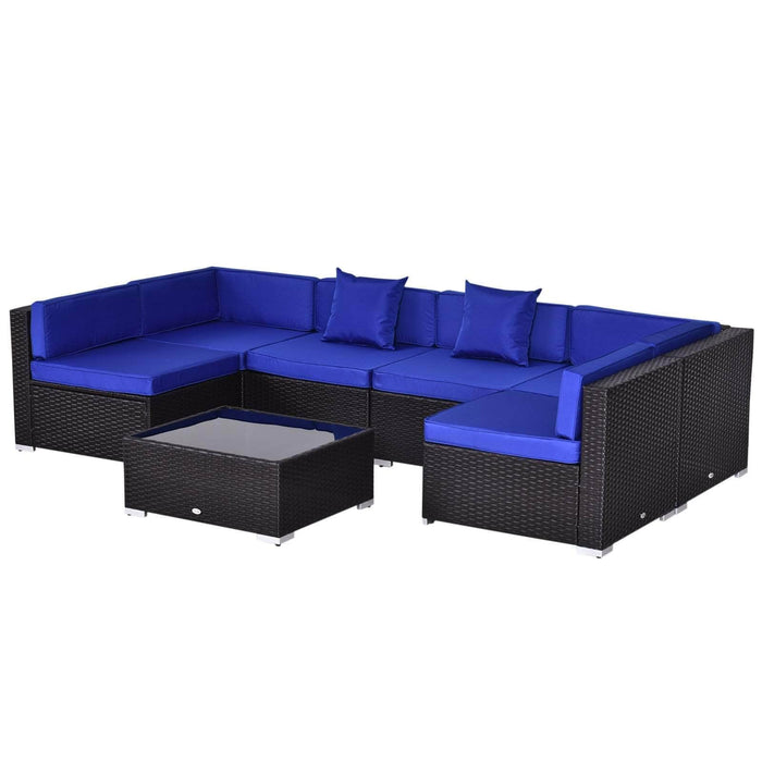 Aosom Sectional Sofa Dark Blue and Dark Brown Wicker 7 Piece Outdoor Patio Rattan Wicker Modular U-Shaped Sectional Sofa Set with Coffee Table - Available in 9 Colours