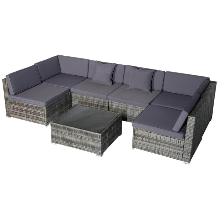 Aosom Sectional Sofa Grey and Mixed Grey Wicker 7 Piece Outdoor Patio Rattan Wicker Modular U-Shaped Sectional Sofa Set with Coffee Table - Available in 9 Colours