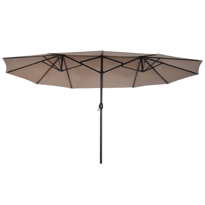 Aosom Umbrella Tan 15ft Outdoor Patio Umbrella with Twin Canopy Sunshade and Lift Crank - Available in 4 Colours
