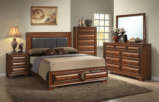 IFDC Bed Christina Platform Bed with Two Storage Drawers in Warm Walnut - Available in 2 Sizes