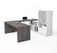 Modubox Desk Bark Grey & White i3 Plus U-shaped Desk with Frosted Glass Doors Hutch - Available in 3 Colours