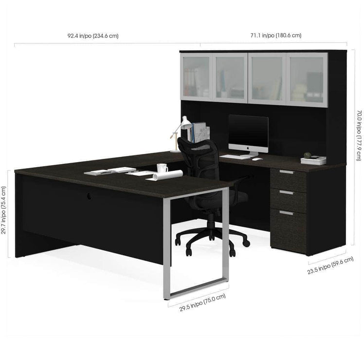 Modubox Desk Pro-Concept Plus U-Shaped Desk with Pedestal and Frosted Glass Door Hutch - Available in 2 Colours