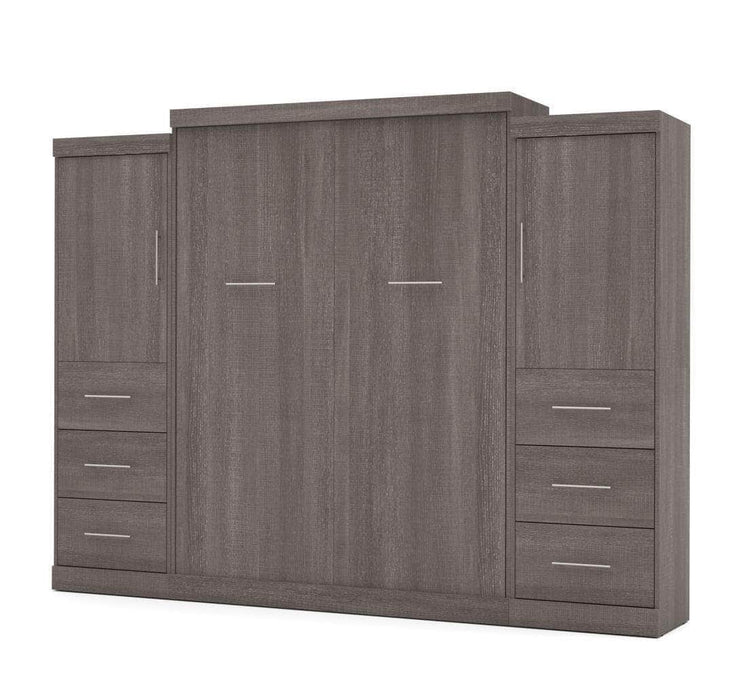 Modubox Murphy Wall Bed Bark Grey Nebula 115" Set including a Queen Wall Murphy Bed and Two Storage Units with Drawers - Available in 3 Colours