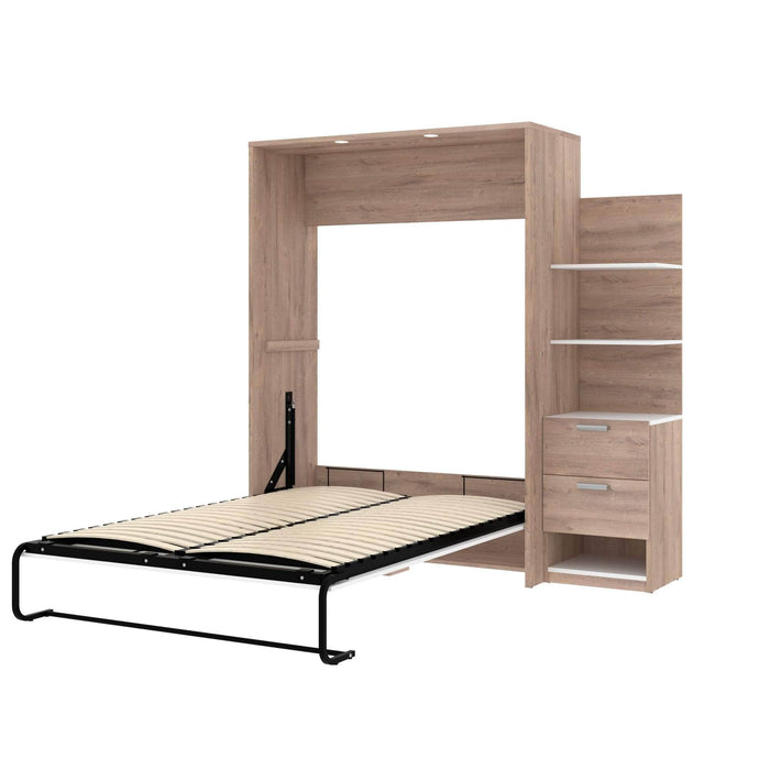 Modubox Murphy Wall Bed Rustic Brown & White Cielo Full Murphy Wall Bed with Storage Cabinet (79W) - Available in 2 Colours