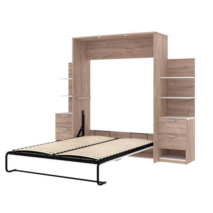 Modubox Murphy Wall Bed Rustic Brown & White Cielo Queen Murphy Wall Bed with Storage (104W) - Available in 2 Colours