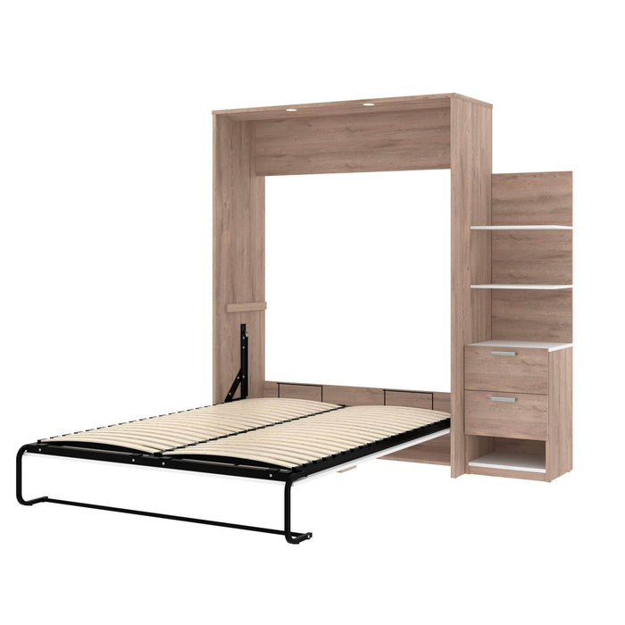 Modubox Murphy Wall Bed Rustic Brown & White Cielo Queen Murphy Wall Bed with Storage Cabinet (85W) - Available in 2 Colours