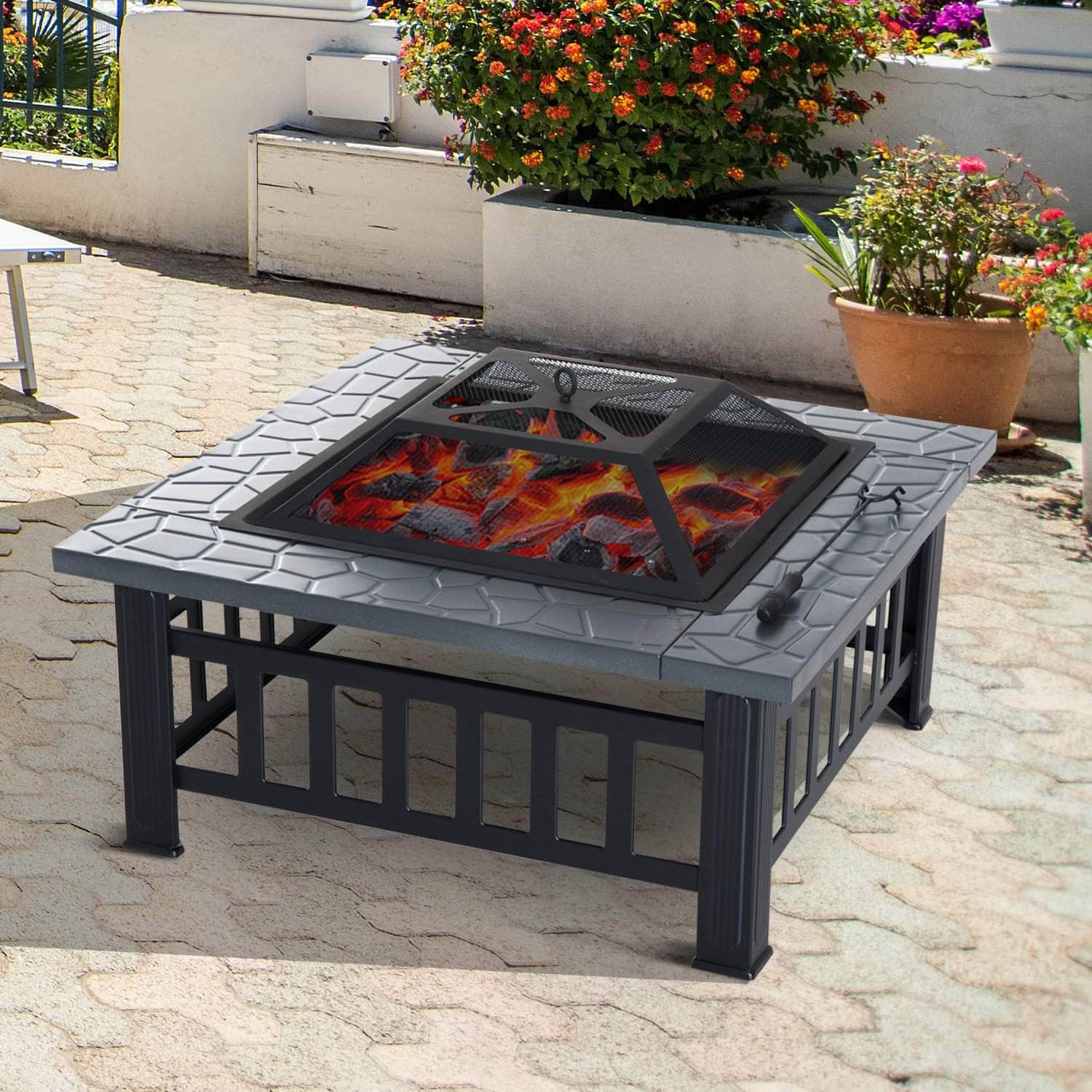 Outsunny 32 Inch Wood Burning Square Steel Outdoor Fire Fit in