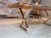 Corcoran Table Stainless Steel X Legs 72" Live Edge  Sheesham Table - Available with 6 Leg Styles