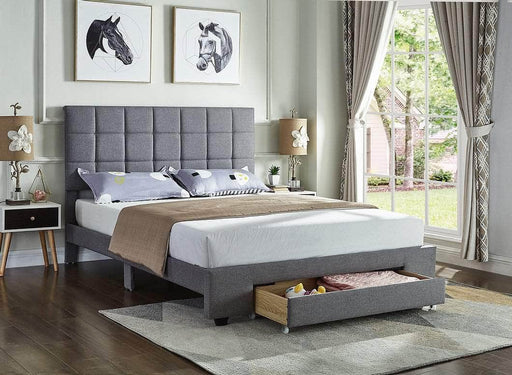 Pending - IFDC Fabric Platform Storage Bed with Square Tufted Headboard - Available in 2 Sizes
