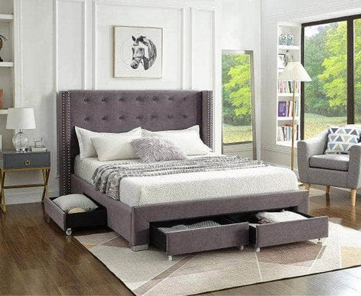 Pending - IFDC Velvet Fabric Wing Bed with Nailhead Details and Chrome Legs - Available in 4 Colours