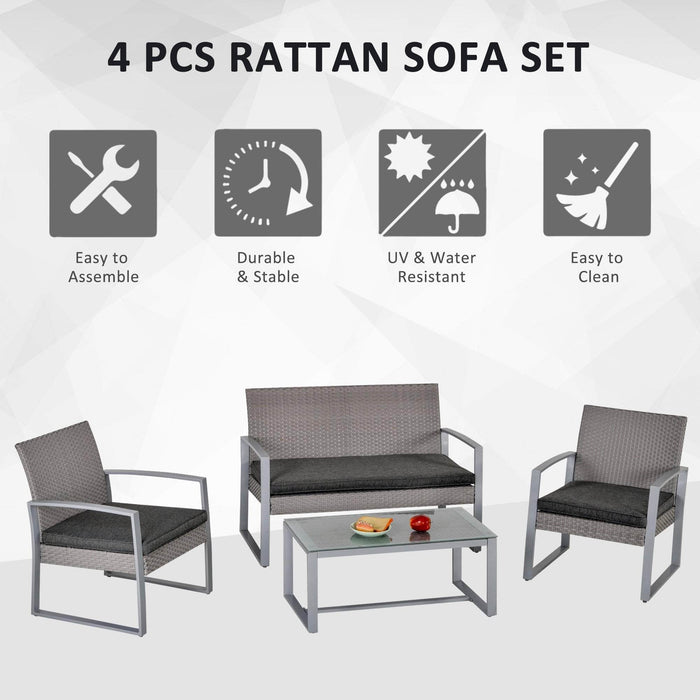 Pending - Outsunny 4 Piece PE Rattan Wicker Sofa Set Outdoor Conservatory Furniture Lawn Patio Coffee Table with Cushion, Grey