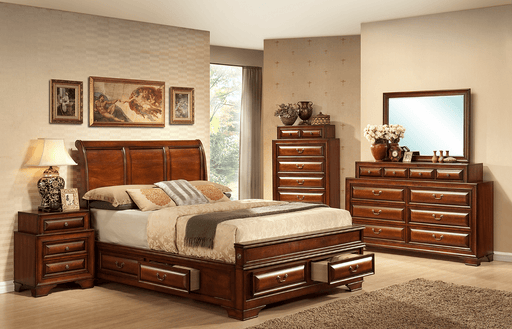 Pending - Review Bedroom Set Sofia 10 Drawer Dresser and Mirror in Warm Walnut