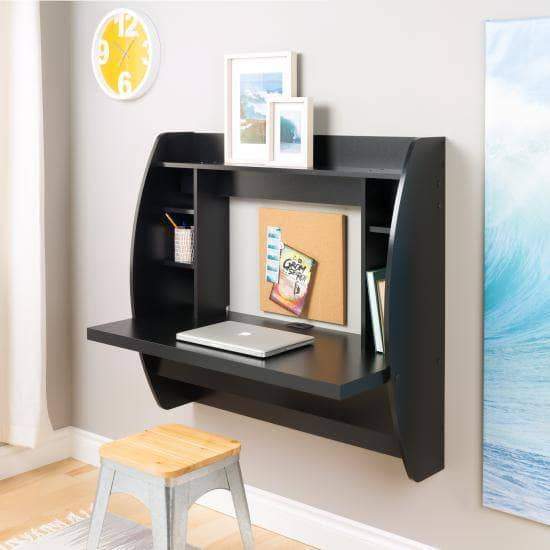 Prepac Home Office Black Floating Desk with Storage - Multiple Options Available
