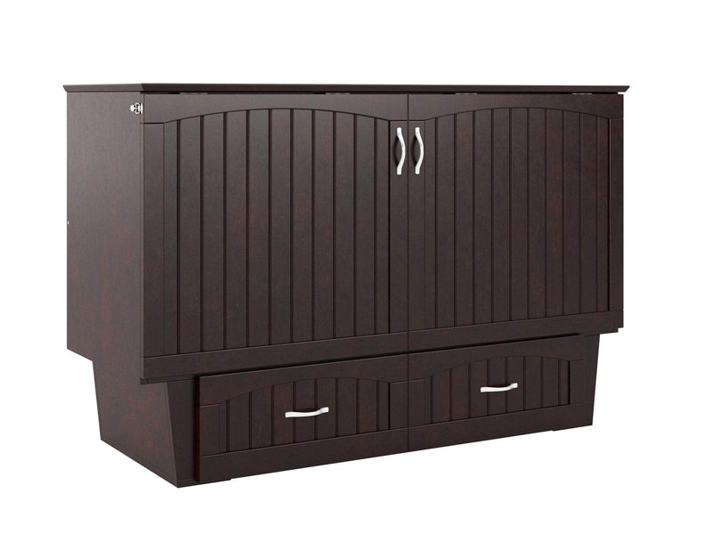 AFI Furnishings Murphy Cabinet Bed Espresso / Queen Nantucket Murphy Cabinet Bed Chest with 6" Gel Memory Foam Mattress, Storage Drawer and Built-in Charger - Available in 4 Colours and 3 Sizes