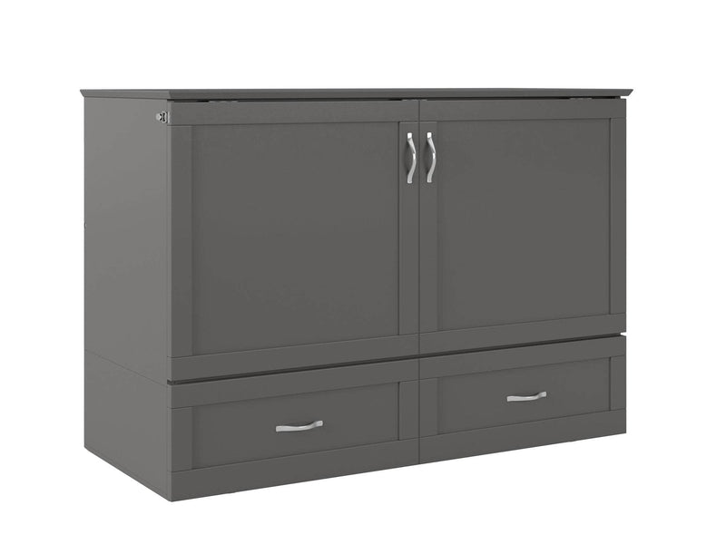 AFI Furnishings Murphy Cabinet Bed Grey / Full Hamilton Murphy Cabinet Bed Chest with 6" Gel Memory Foam Mattress, Storage Drawer and Built-in Charger - Available in 4 Colours and 3 Sizes
