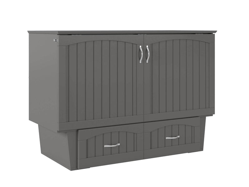 AFI Furnishings Murphy Cabinet Bed Grey / Full Nantucket Murphy Cabinet Bed Chest with 6" Gel Memory Foam Mattress, Storage Drawer and Built-in Charger - Available in 4 Colours and 3 Sizes