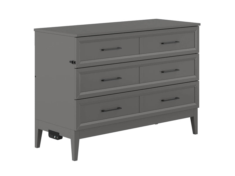 AFI Furnishings Murphy Cabinet Bed Grey / Full Santa Fe Murphy Bed Chest with 6" Gel Memory Foam Mattress and Built-in Charger - Available in 4 Colours and 3 Sizes