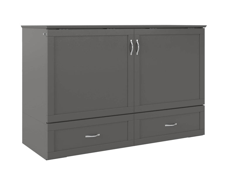 AFI Furnishings Murphy Cabinet Bed Grey / Queen Hamilton Murphy Cabinet Bed Chest with 6" Gel Memory Foam Mattress, Storage Drawer and Built-in Charger - Available in 4 Colours and 3 Sizes