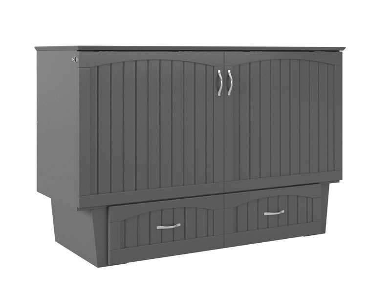 AFI Furnishings Murphy Cabinet Bed Grey / Queen Nantucket Murphy Cabinet Bed Chest with 6" Gel Memory Foam Mattress, Storage Drawer and Built-in Charger - Available in 4 Colours and 3 Sizes
