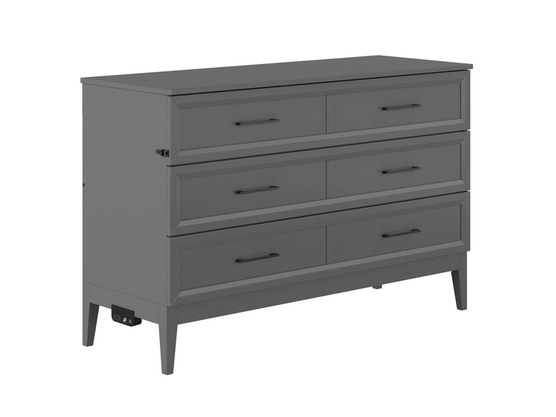 AFI Furnishings Murphy Cabinet Bed Grey / Queen Santa Fe Murphy Bed Chest with 6" Gel Memory Foam Mattress and Built-in Charger - Available in 4 Colours and 3 Sizes