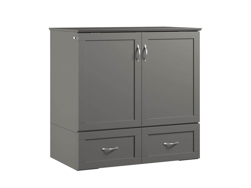AFI Furnishings Murphy Cabinet Bed Grey / Twin XL Hamilton Murphy Cabinet Bed Chest with 6" Gel Memory Foam Mattress, Storage Drawer and Built-in Charger - Available in 4 Colours and 3 Sizes