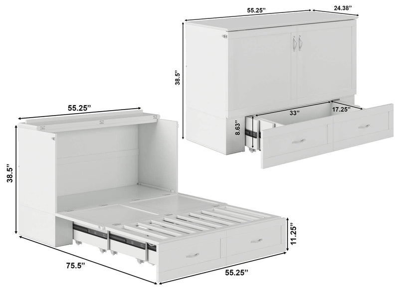 AFI Furnishings Murphy Cabinet Bed Hamilton Murphy Cabinet Bed Chest with 6" Gel Memory Foam Mattress, Storage Drawer and Built-in Charger - Available in 4 Colours and 3 Sizes