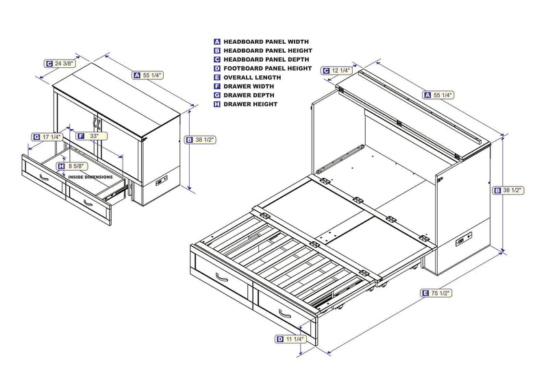 AFI Furnishings Murphy Cabinet Bed Hamilton Murphy Cabinet Bed Chest with 6" Gel Memory Foam Mattress, Storage Drawer and Built-in Charger - Available in 4 Colours and 3 Sizes
