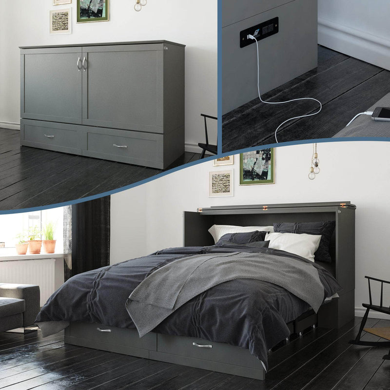 AFI Furnishings Murphy Cabinet Bed Hamilton Murphy Cabinet Bed Chest with 6" Gel Memory Foam Mattress, Storage Drawer and Built-in Charger - Available in 4 Colours and 3 Sizes
