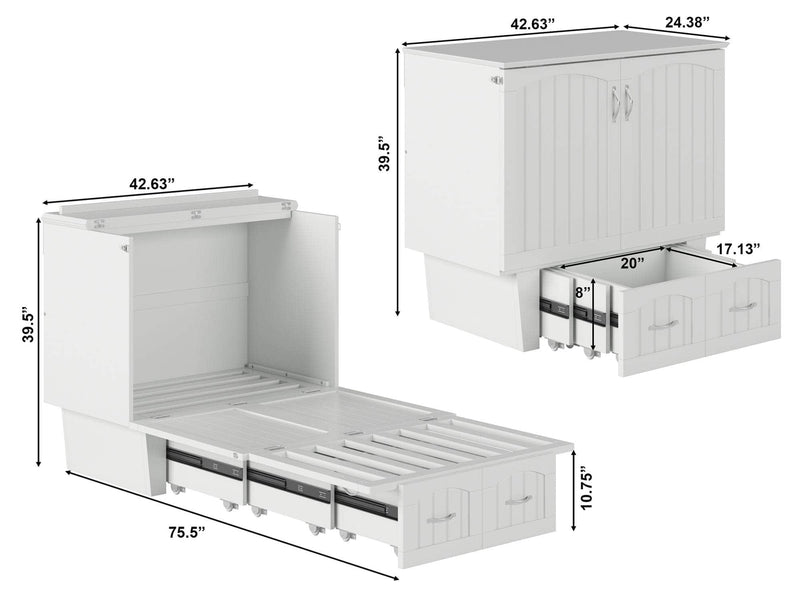 AFI Furnishings Murphy Cabinet Bed Nantucket Murphy Cabinet Bed Chest with 6" Gel Memory Foam Mattress, Storage Drawer and Built-in Charger - Available in 4 Colours and 3 Sizes