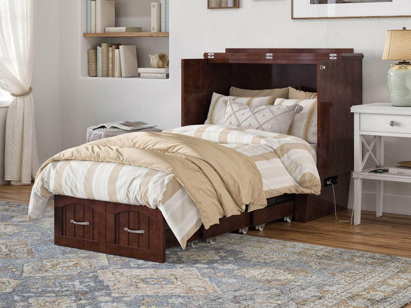 AFI Furnishings Murphy Cabinet Bed Nantucket Murphy Cabinet Bed Chest with 6" Gel Memory Foam Mattress, Storage Drawer and Built-in Charger - Available in 4 Colours and 3 Sizes