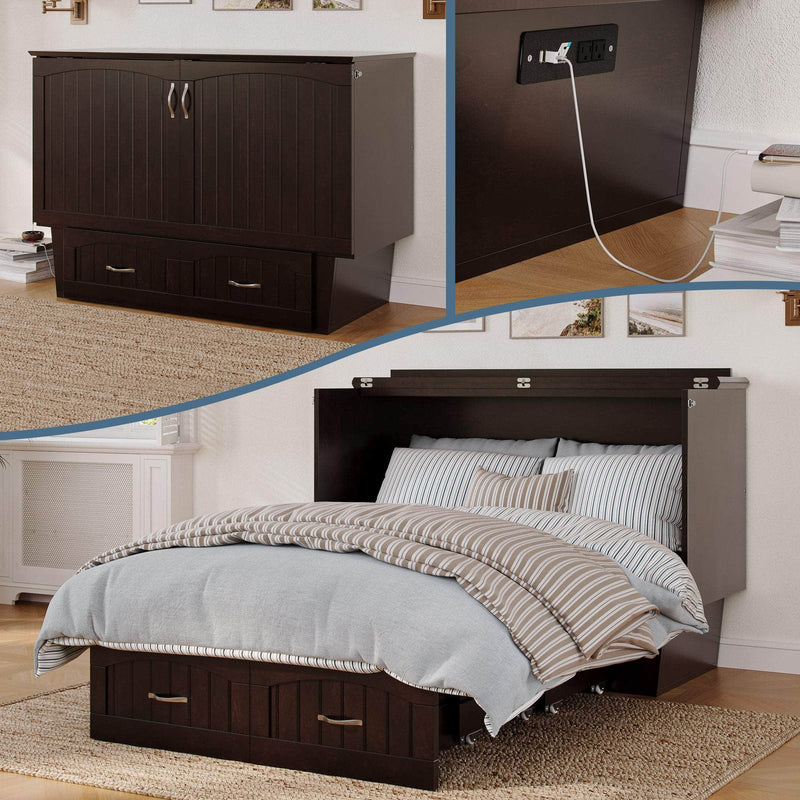 AFI Furnishings Murphy Cabinet Bed Nantucket Murphy Cabinet Bed Chest with 6" Gel Memory Foam Mattress, Storage Drawer and Built-in Charger - Available in 4 Colours and 3 Sizes